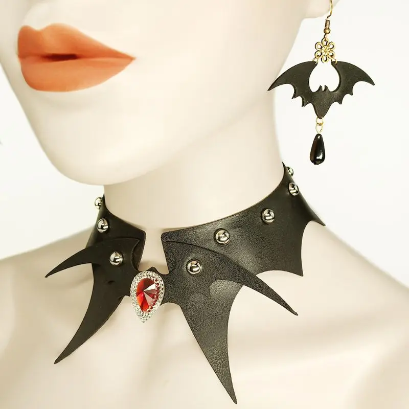 Punk Lolita Bat Necklace Earrings Set Leather Black Gothic Choker Jewelry Set Halloween Creepy Dark Accessories Women
Punk Lolita Bat Necklace Earrings Set Leather Black Gothic Choker Jewelry Set Halloween Creepy Dark Accessories Women