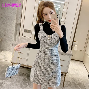2019 new Japanese style autumn tweed strap dress set Regular Turtleneck Zip Single Button Knee-Length
2019 new Japanese style autumn tweed strap dress set Regular Turtleneck Zip Single Button Knee-Length