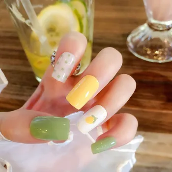 24pcs Full Cover square press on nails Fresh Jump Color Lemon Shape artificial nails with glue for teens DIY nail art products
24pcs Full Cover square press on nails Fresh Jump Color Lemon Shape artificial nails with glue for teens DIY nail art products