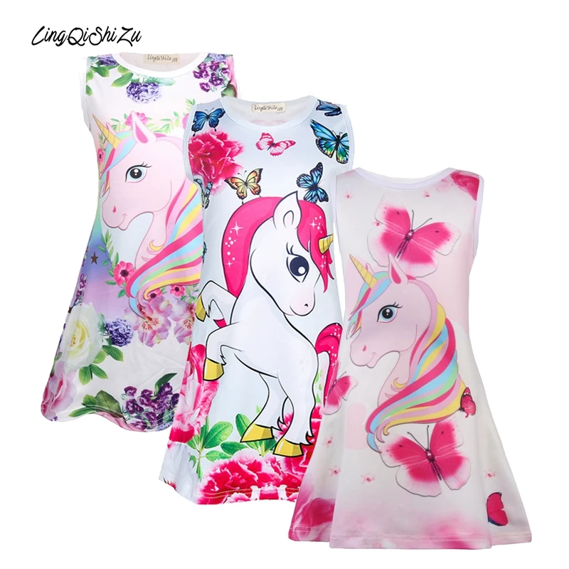 Unicorn Kids Dress Girl Cartoon Butterfly Birthday Party Kids Girls Summer Dresses Summer Soft Children Kids Dresses For Girls