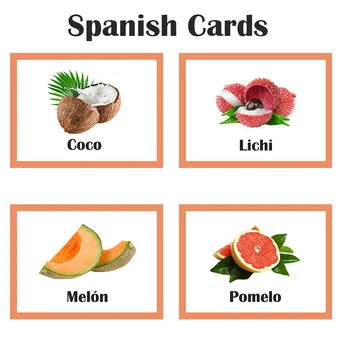 Spanish Fruit flashcard Montessori Educational Children Fruit Learning express Word Flash Card Pocket Toys Games Card for Kids
Spanish Fruit flashcard Montessori Educational Children Fruit Learning express Word Flash Card Pocket Toys Games Card for Kids