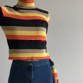 Stripe Long Sleeve Short Women Sweater Fashion Turtneck Slim Casual Female Autumn Winter Knitting Pullovers Crop Top
Stripe Long Sleeve Short Women Sweater Fashion Turtneck Slim Casual Female Autumn Winter Knitting Pullovers Crop Top