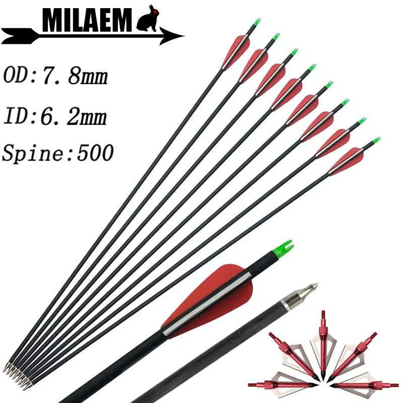 31.5Inch Archery Carbon Arrow Spine 500 OD7.8mm ID6.2mm 100gr Blade Arrowhead Recurve Compound Shooting Hunting Accessories
31.5Inch Archery Carbon Arrow Spine 500 OD7.8mm ID6.2mm 100gr Blade Arrowhead Recurve Compound Shooting Hunting Accessories