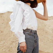 Sexy Y2k One-sleeve Sloping Shoulder Collar Tops Women Ruffled Shoulder Solid Color Single-breasted Fashion T-Shirt High Street
Sexy Y2k One-sleeve Sloping Shoulder Collar Tops Women Ruffled Shoulder Solid Color Single-breasted Fashion T-Shirt High Street