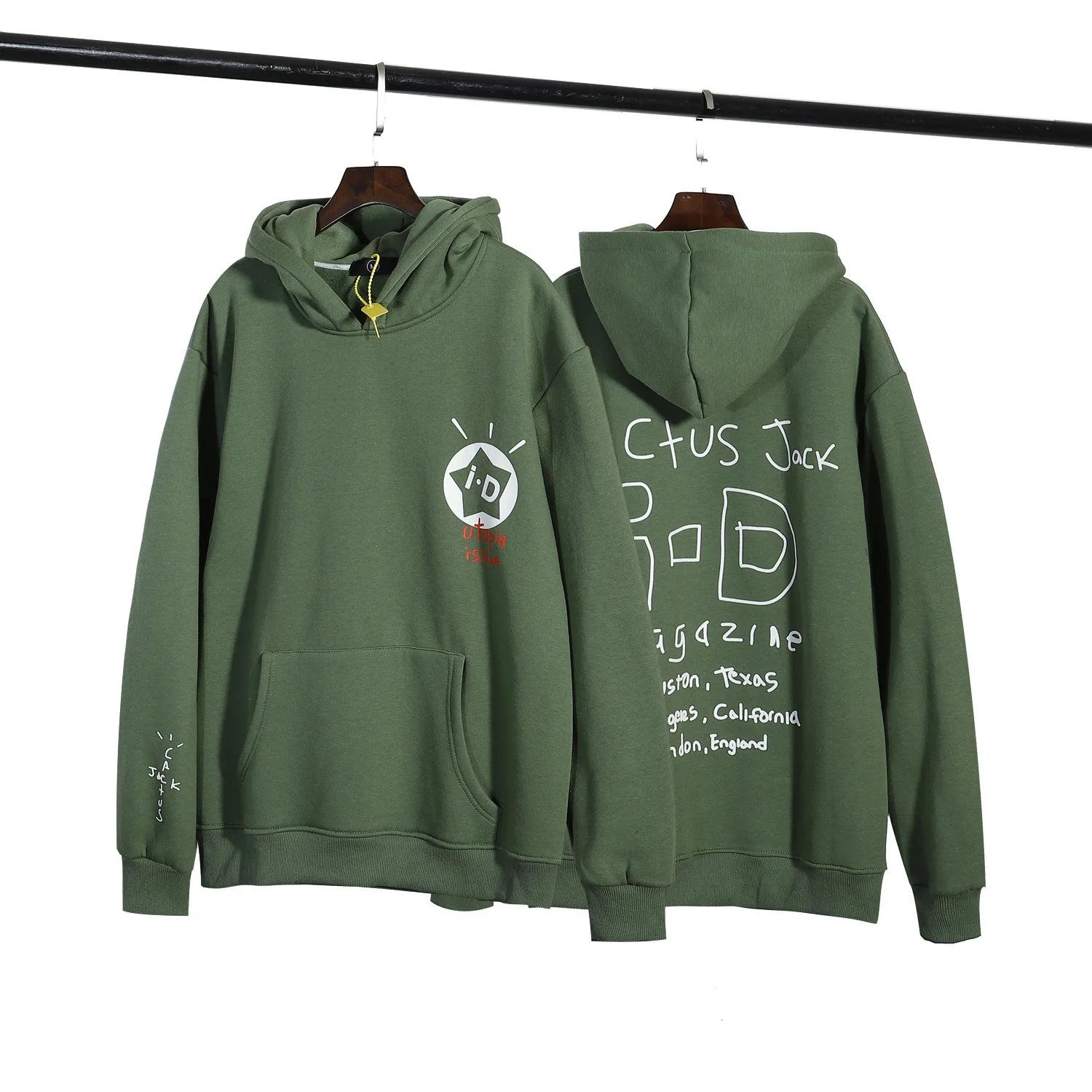 2021 New Dark Green Travis Scott Catcus Jack Letter Print Fleece Mens Sweatshirt Oversize Harajuku Streetwear Casual Hoodies | Мужская