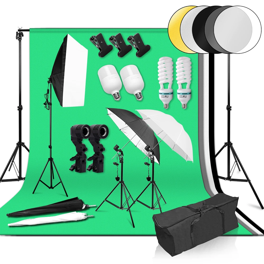 Photo Studio Softbox Light Kit 2x3M Background Support System 4Pcs Backdrop Photography LED Light Softbox Umbrella Tripod Stand
Photo Studio Softbox Light Kit 2x3M Background Support System 4Pcs Backdrop Photography LED Light Softbox Umbrella Tripod Stand