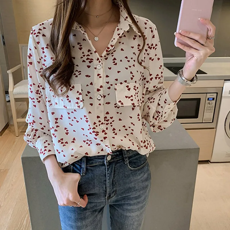 Fashion Long Sleeve Heart Print Blouse Women Turn Down Collar Lady Office Shirt Elegant Casual Loose Plus Size Women Tops
Fashion Long Sleeve Heart Print Blouse Women Turn Down Collar Lady Office Shirt Elegant Casual Loose Plus Size Women Tops