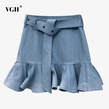 VGH Patchwork Striped Blue Skirt For Women High Waist With Sashes Ruffle Mini Skirts Female 2020 Summer Fashion New Clothing
VGH Patchwork Striped Blue Skirt For Women High Waist With Sashes Ruffle Mini Skirts Female 2020 Summer Fashion New Clothing