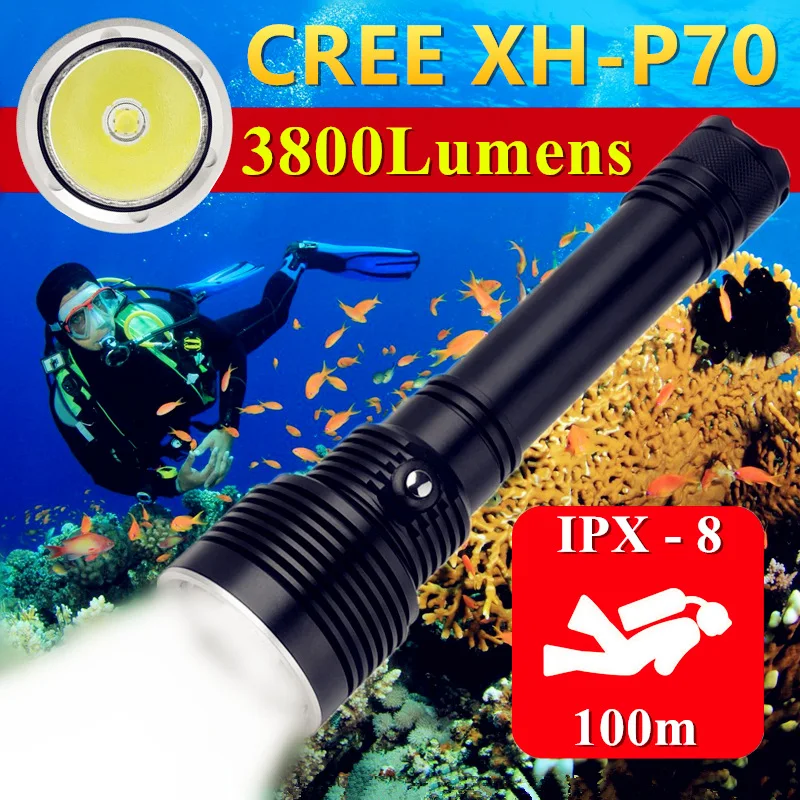 4-ядерный подводный светодиодный фонарик CREE XHP70 100 м | Освещение