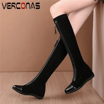 VERCONAS Autumn Winter New Women Knee-High Boots Genuine Leather Height Increasing Shoes Woman Front Zipper Stretch Long Boots 
VERCONAS Autumn Winter New Women Knee-High Boots Genuine Leather Height Increasing Shoes Woman Front Zipper Stretch Long Boots