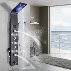 LED Light Shower Faucet Bathroom Waterfall Rain Black Shower Panel In Wall Shower System with Spa Massage Sprayer and Bidet Tap, Aliexpress
