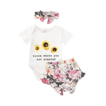 0-24M Summer Lovely Kids Baby Girls Clothes Sets Flowers Print Short Sleeve Romper +Shorts+Headband 3pcs Cotton Baby Clothing 
0-24M Summer Lovely Kids Baby Girls Clothes Sets Flowers Print Short Sleeve Romper +Shorts+Headband 3pcs Cotton Baby Clothing