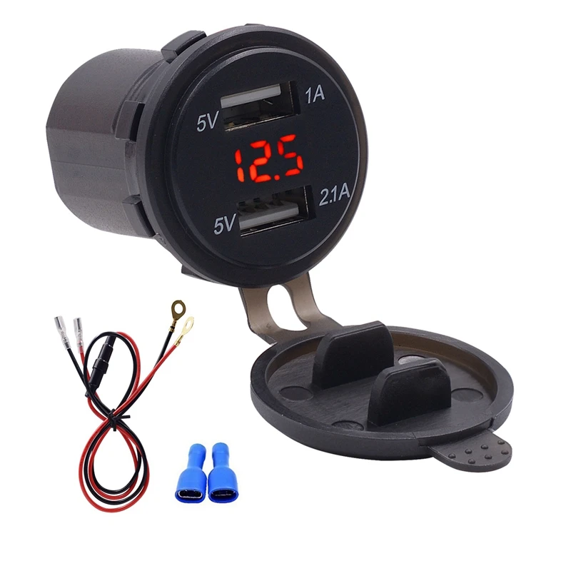 Waterproof Dual USB Charger Socket Power Outlet 1A & 2.1A With Digital Voltmeter Red LED Light for IPad IPhone Car Boat Motorcyc
Waterproof Dual USB Charger Socket Power Outlet 1A & 2.1A With Digital Voltmeter Red LED Light for IPad IPhone Car Boat Motorcyc