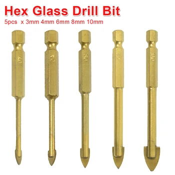 Glass Drill Bit Set 5pcs Tungsten Carbide Tipped Ceramic Tile Cutter 1/4" Hex Shank Power Tool Accessories 3mm 4mm 6mm 8mm 10mm
Glass Drill Bit Set 5pcs Tungsten Carbide Tipped Ceramic Tile Cutter 1/4" Hex Shank Power Tool Accessories 3mm 4mm 6mm 8mm 10mm