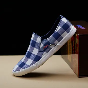 Spring and Autumn men's canvas shoes Plaid low-top slip-on shoes casual cloth shoes men's shoes breathable board shoes 1559