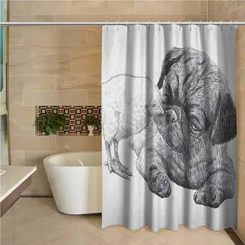 Pug Precision Custom Shower Curtain Picture of a Pug and Little Chick Drawn by Hand Love Affection Between Animals Modern 
Pug Precision Custom Shower Curtain Picture of a Pug and Little Chick Drawn by Hand Love Affection Between Animals Modern