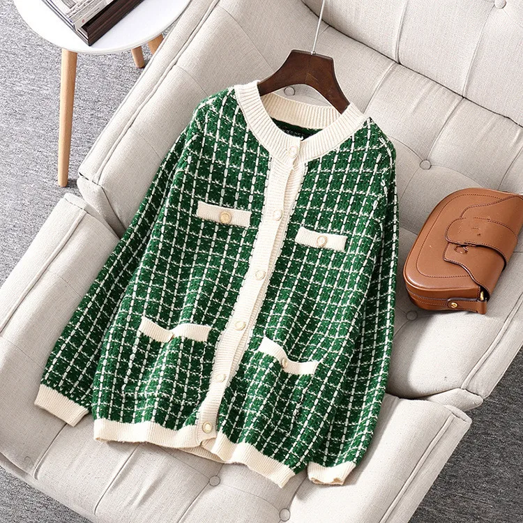 Women's High quality loose plaid knit coat Brand new 2019 autumn women's cardigans coat A899
Women's High quality loose plaid knit coat Brand new 2019 autumn women's cardigans coat A899