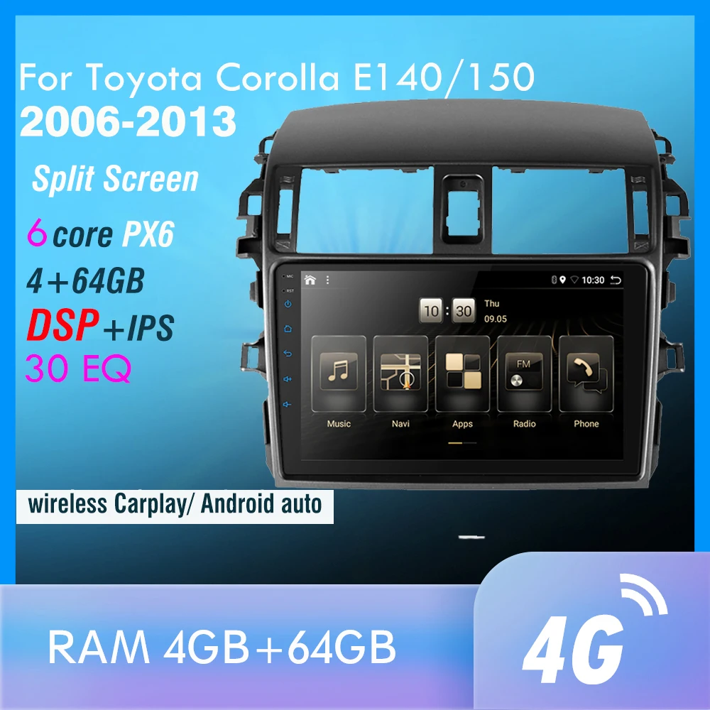 Автомагнитола на Android 10 2DIN px6 DSP 2.5D IPS экран GPS навигация 3G Wi Fi для 2008 2013 Corolla