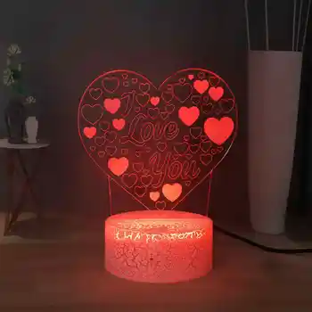 

Heart Shape 3D Optical Desk Lamp Sincere Love RGB Multicolored LED Night Light Sweet Girls Inroom Decor Lovers Date Gift