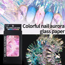 Irregular roto Aurora uñas de efecto espejo papel de aluminio de Vidrio colorido brillo adhesivo de manicura para uñas decoración herramientas de pegatinas(China)
