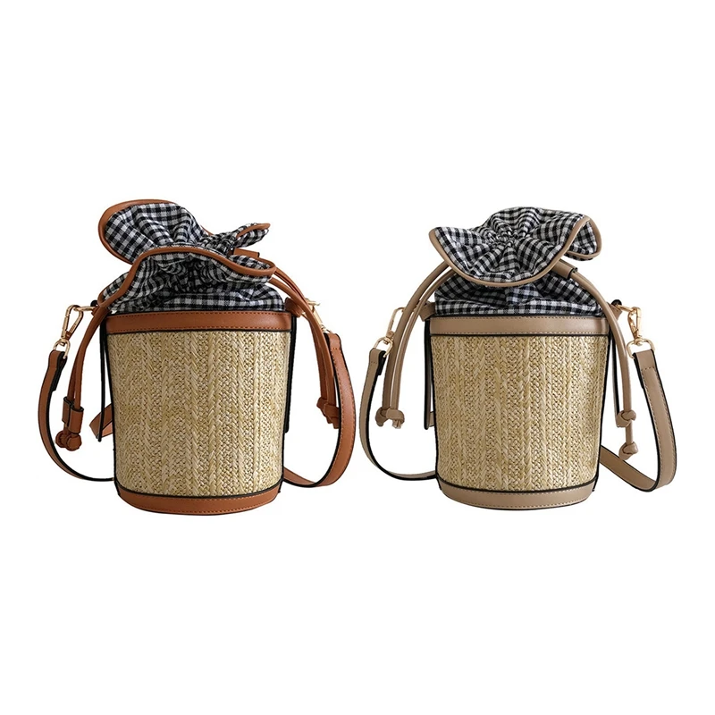 2 Pcs Women Summer Retro Shoulder Bag Weave Lattice Bucket Straw Cylindrical Messenger Bag Beach Drawstring Plaid Handbag - Brow
2 Pcs Women Summer Retro Shoulder Bag Weave Lattice Bucket Straw Cylindrical Messenger Bag Beach Drawstring Plaid Handbag - Brow