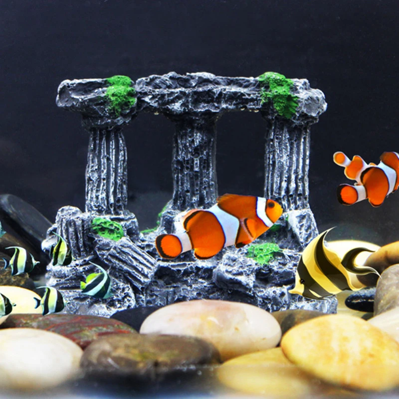 1 Resin Aquarium Roman Column Decoration Aquatic Artificial Ancient Ruins Column Decoration Fish Tank Stone Cave Rock Decor