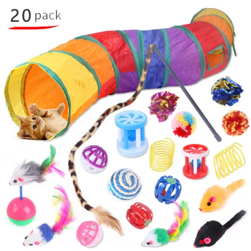 20PCS Cat Toys Set Foldable Rainbow Tunnel Funny Play Cat Stick Bell Ball Feather Toy Assorted Interactive Toys For Cats Kitten
20PCS Cat Toys Set Foldable Rainbow Tunnel Funny Play Cat Stick Bell Ball Feather Toy Assorted Interactive Toys For Cats Kitten