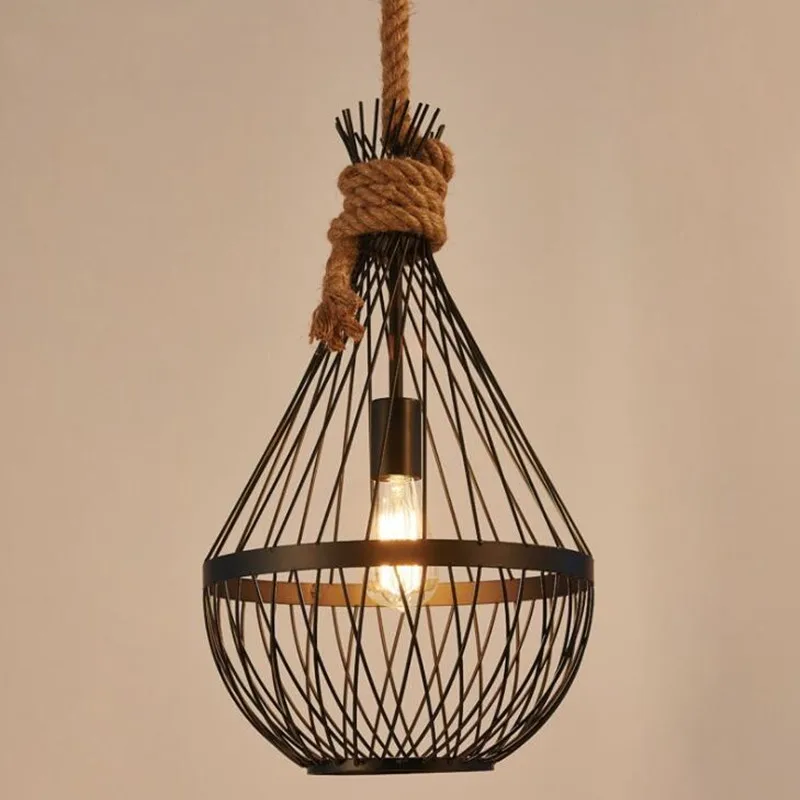 

Креативный железный подвесной светильник в стиле лофт из пеньковой веревки, винтажный подвесной светильник Эдисона для столовой, подвесной светильник, домашнее освещение