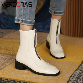VERCONAS Front Zipper Ankle Boots For Women Autumn Winter Genuine Leather Shoes Woman New Square Toe Thick Heels Fashion Boots 
VERCONAS Front Zipper Ankle Boots For Women Autumn Winter Genuine Leather Shoes Woman New Square Toe Thick Heels Fashion Boots