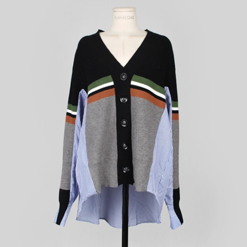 PERHAPS U Black White Sweater Knitted Patchwork Striped Hit color Long Sleeve Cardigans Single-breasted Autumn M0251 
PERHAPS U Black White Sweater Knitted Patchwork Striped Hit color Long Sleeve Cardigans Single-breasted Autumn M0251