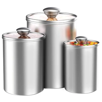 Airtight Canisters Sets for the Kitchen Counter, 3-Piece Stainless Steel Food Storage Container with Clear Glass Lids for Coffee
Airtight Canisters Sets for the Kitchen Counter, 3-Piece Stainless Steel Food Storage Container with Clear Glass Lids for Coffee