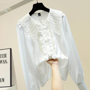 Sweet Doll Collar Frilled Pearls Shirt Women's Single Breasted Fashion Long-Sleeve Blouse Woman Bluzki Damskie Ropa Mujer
Sweet Doll Collar Frilled Pearls Shirt Women's Single Breasted Fashion Long-Sleeve Blouse Woman Bluzki Damskie Ropa Mujer