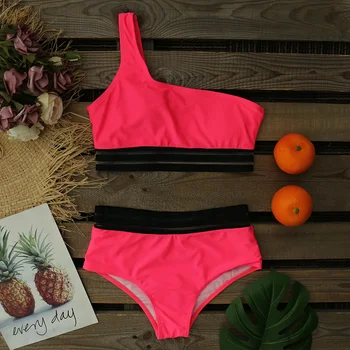 Sexy Bikini 2020 Women New One Shoulder Swimwear High Waist Swimsuit Solid Color Lace Bathing Suits Beach Wear Biquini Female 
Sexy Bikini 2020 Women New One Shoulder Swimwear High Waist Swimsuit Solid Color Lace Bathing Suits Beach Wear Biquini Female