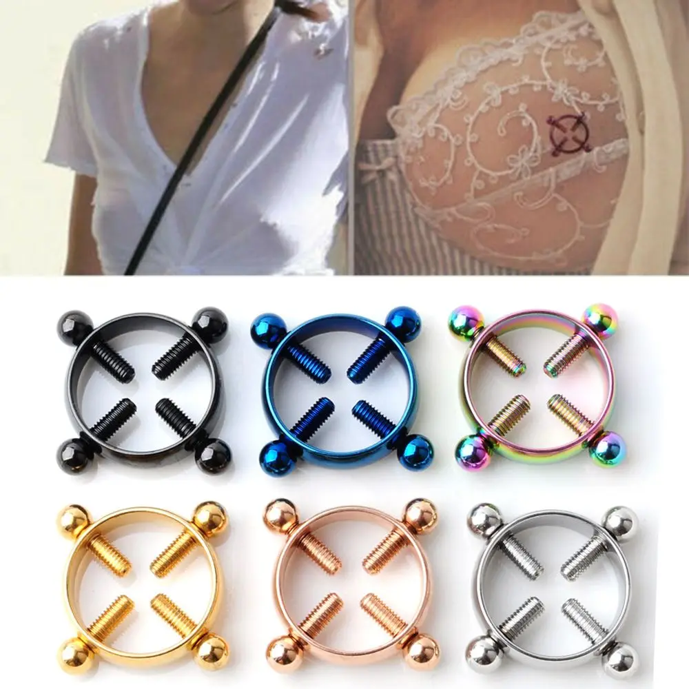 Фото 1 Pair Fake Nipple Ring Stainless Steel Non-Piercing Rings Clip On Nipplerings Faux Body Piercing Jewelry for Women Men | Украшения и