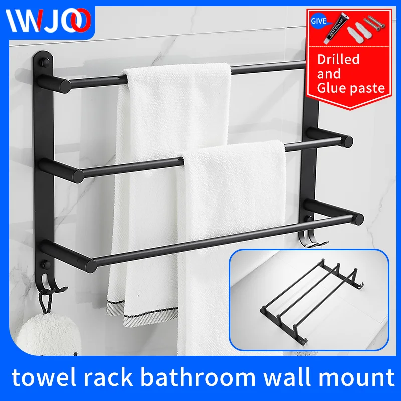 Bathroom stainless steel towel bar towel holderwall mounted screw free installation black towel holder shelfs racks with hooks
Bathroom stainless steel towel bar towel holderwall mounted screw free installation black towel holder shelfs racks with hooks
