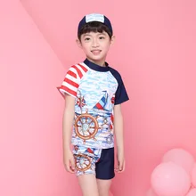 2018 nouveau Style garçon maillot de bain enfants bébé dessin animé fendu Type à manches courtes voilier 2-10 ans nourrissons Tour maillot de bain(China)
