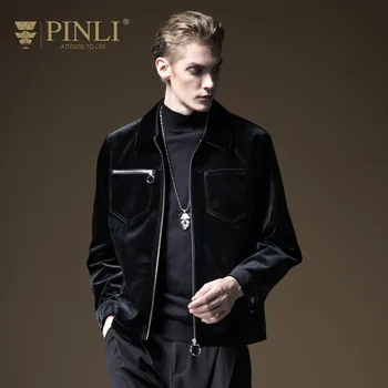

Bomber Jacket Men Casaco Masculino Pinli Standard No Slim Fall 2019 New Men's Decorated Turn-down Velvet Jacket Top B193204062