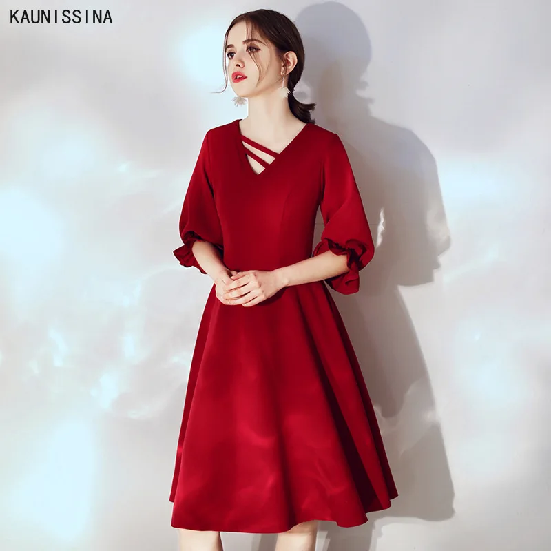 Cocktail Dresses Women Knee Length Elegant Party Dresses Half Sleeve V-Neck Solid Homecoming Gown Wine Red Cockatail Dress
Cocktail Dresses Women Knee Length Elegant Party Dresses Half Sleeve V-Neck Solid Homecoming Gown Wine Red Cockatail Dress