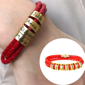 Custom Women Mens Bracelets Stainless Steel Bead Charm Bracelets Genuine Leather Braided Rope For Femme Personalise 1-9 Name 
Custom Women Mens Bracelets Stainless Steel Bead Charm Bracelets Genuine Leather Braided Rope For Femme Personalise 1-9 Name
