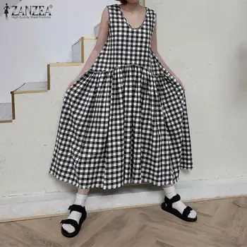ZANZEA 2020 Plaid Check Dress Long Maxi Dresses Women Bohemian Sleeveless Vestidos Cotton Linen Robe Casual Summer Sundress 5XL
ZANZEA 2020 Plaid Check Dress Long Maxi Dresses Women Bohemian Sleeveless Vestidos Cotton Linen Robe Casual Summer Sundress 5XL