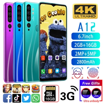 

A12 Cellphone MTK6580 Phones 4-core 6.7inch HD 2800mAh Cell phones 3G Phone 2GB+16GB Mobile phone 2MP+5MP