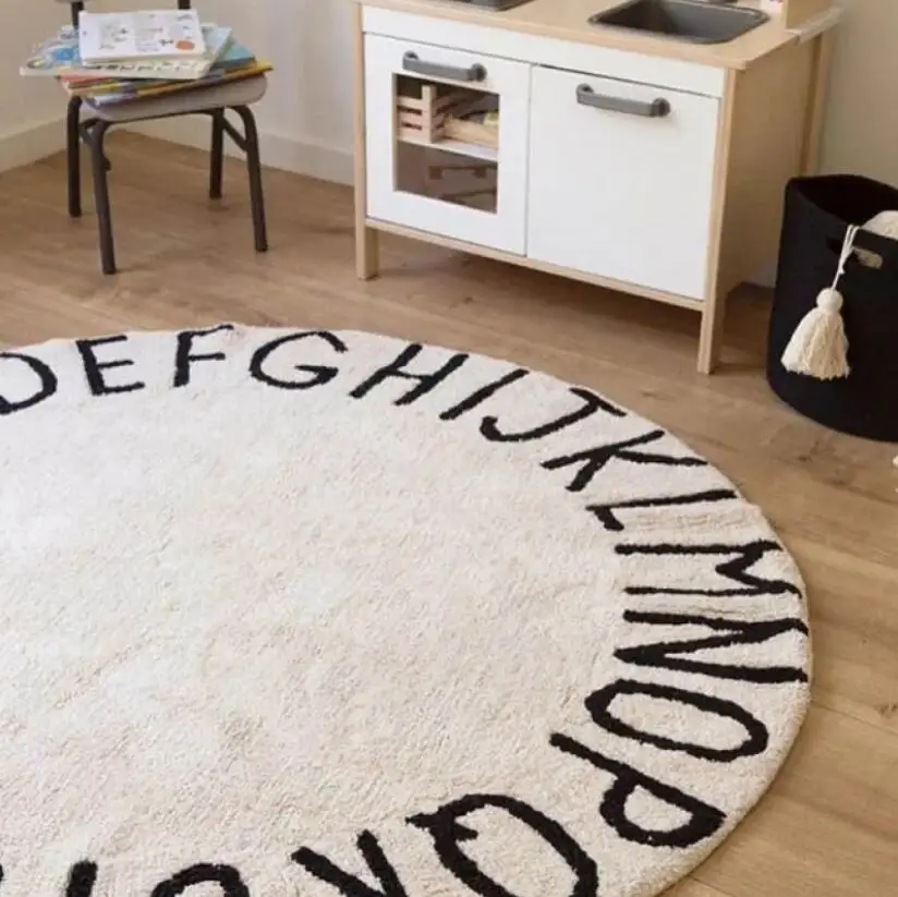 

Modern Living Room Kids Carpet Alphabet Fluffy Carpet Plush Mat Round Carpets Baby Rug Furry Mat For Children Soft Room Rugs
