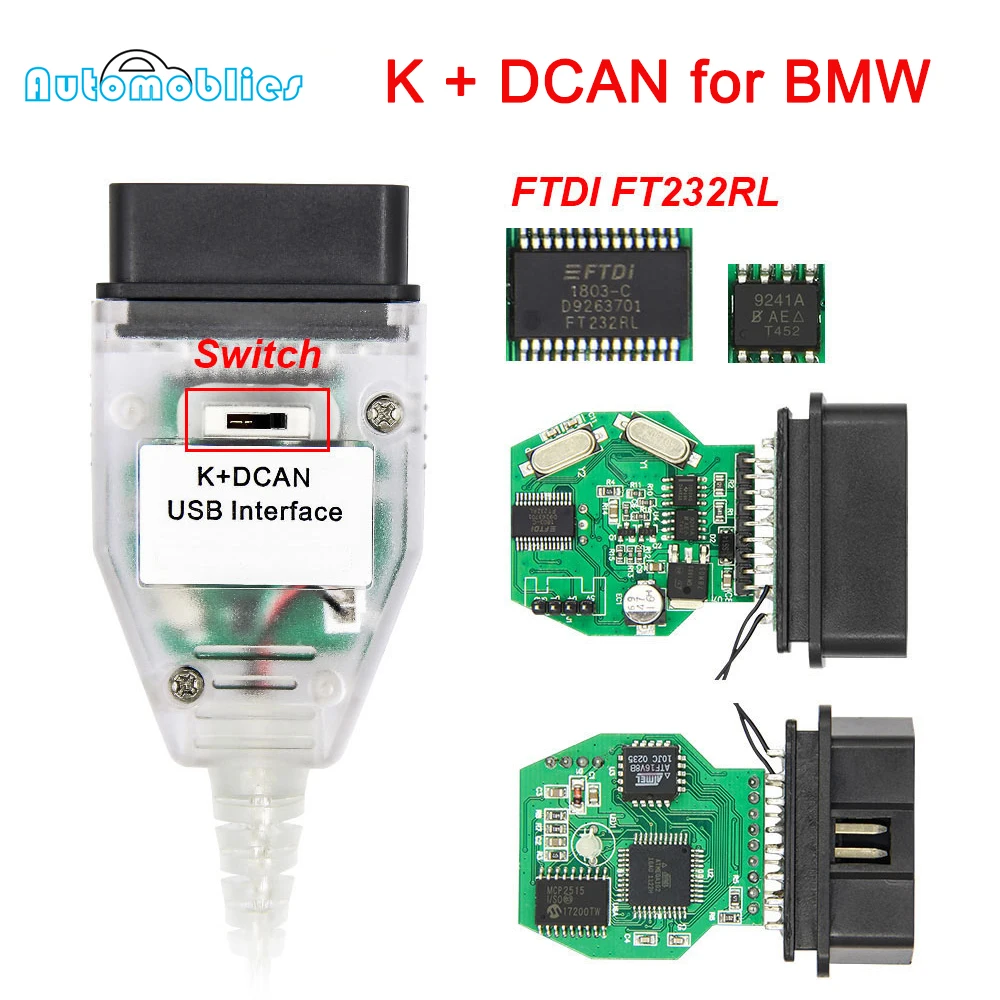 Для BMW K DCAN + CAN FTDI чип для OBD2 авто диагностические инструменты OBD 2 Переключатель