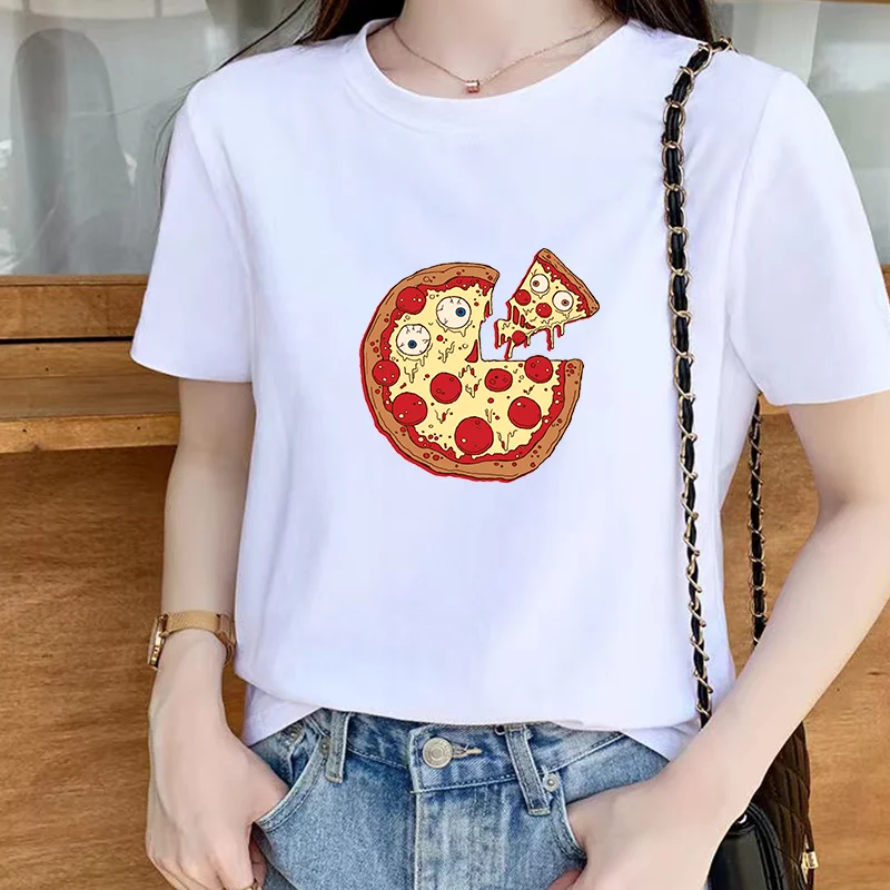 Фото Женская футболка с рисунком пиццы коротким рукавом и принтом повседневная