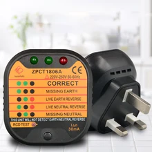 ZPCT1806B Outlet Socket Tester Detector Circuit Polarity Voltage Plug Breaker Ground Zero Line Switch Safety Electroscope
ZPCT1806B Outlet Socket Tester Detector Circuit Polarity Voltage Plug Breaker Ground Zero Line Switch Safety Electroscope