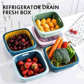 

Kitchen Tools double-layer plastic sealed fresh-keeping boxes draining vegetables fruit storage box vegetable washing basket New