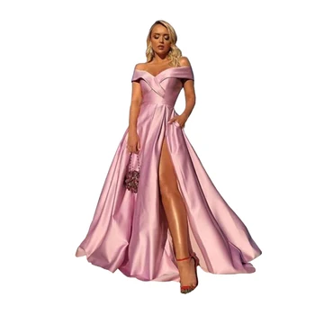 Elegant Off The Shoulder Prom Dresses 2020 A Line Satin Long Dress Corset Back Prom Gown V-neck Formal Dress Vestido De Festa
Elegant Off The Shoulder Prom Dresses 2020 A Line Satin Long Dress Corset Back Prom Gown V-neck Formal Dress Vestido De Festa