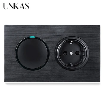 UNKAS 1 Gang 1 Way / 2 Way + EU Standard Wall Power Socket On / Off Light Switch LED Indicator Black Aluminum Panel 16A
UNKAS 1 Gang 1 Way / 2 Way + EU Standard Wall Power Socket On / Off Light Switch LED Indicator Black Aluminum Panel 16A