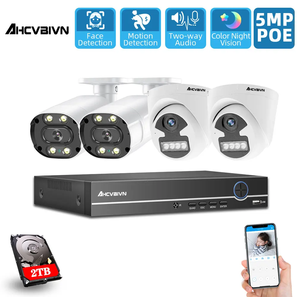 CCTV Camera System POE 5MP 4CH NVR Kit Security System Intdoor Dome Color Night Vision IP Camera Video Surveillance System Set
CCTV Camera System POE 5MP 4CH NVR Kit Security System Intdoor Dome Color Night Vision IP Camera Video Surveillance System Set