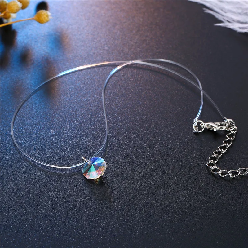 Mermaid Tear Necklaces Water Drop Crystal Choker Necklaces Transparent Fishing Line Invisible Chain Necklaces Collier Wholesale (5)